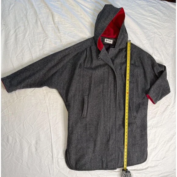 Vintage 90s Wool Hooded Swing Coat Cocoon Dolman Herringbone Small - Picture 12 of 14